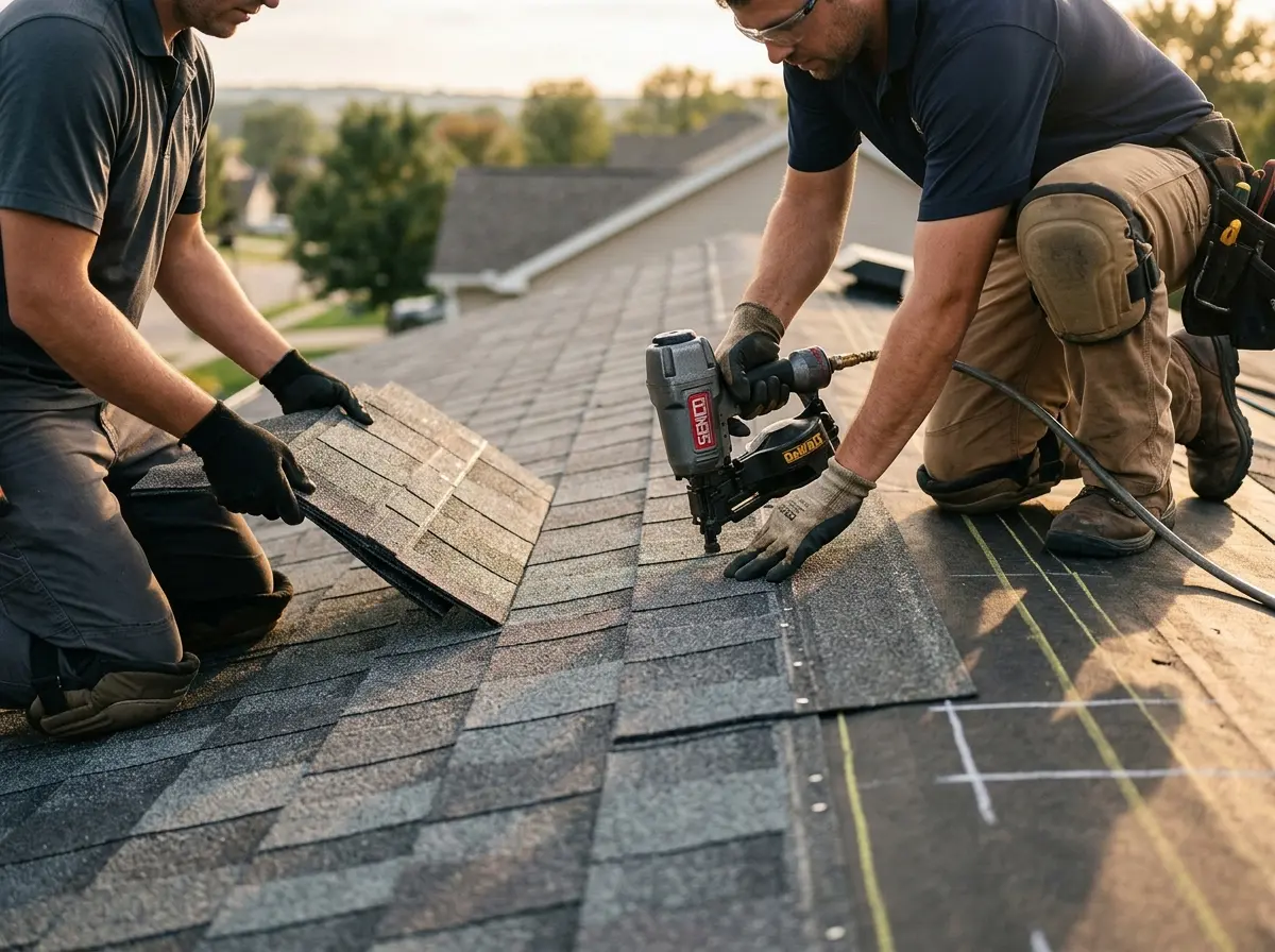 Professional roofer working on a residential roof in Kinderhook